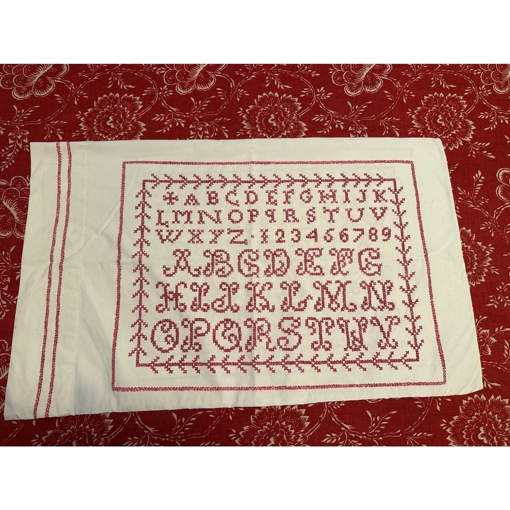 Vintage Ralph Lauren Sampler Standard Pillowcases 100% Cotton‎ Set of 2 USA RARE